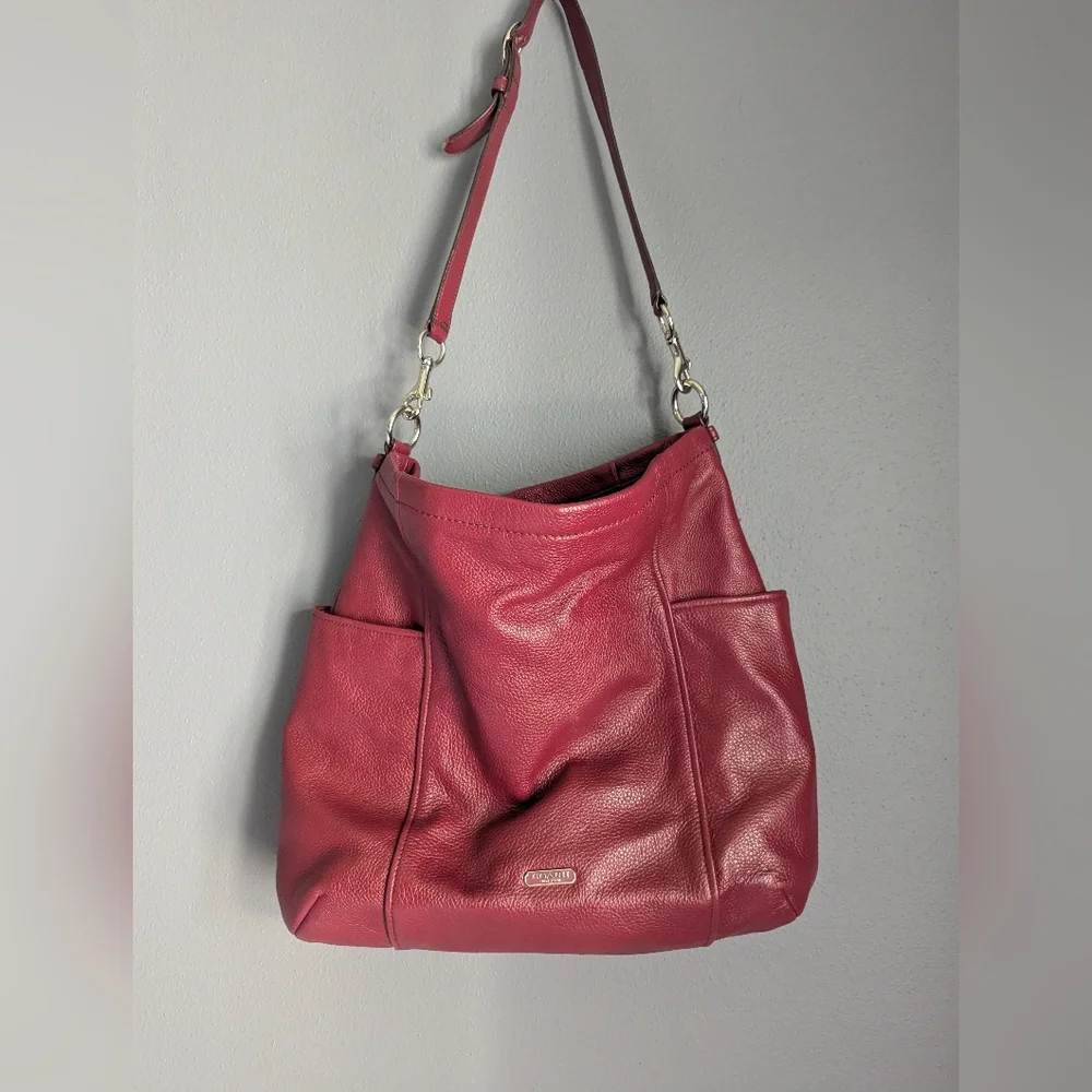 Coach red leather shoulder bag 14.5x 15.75 X6 And 14 handle.